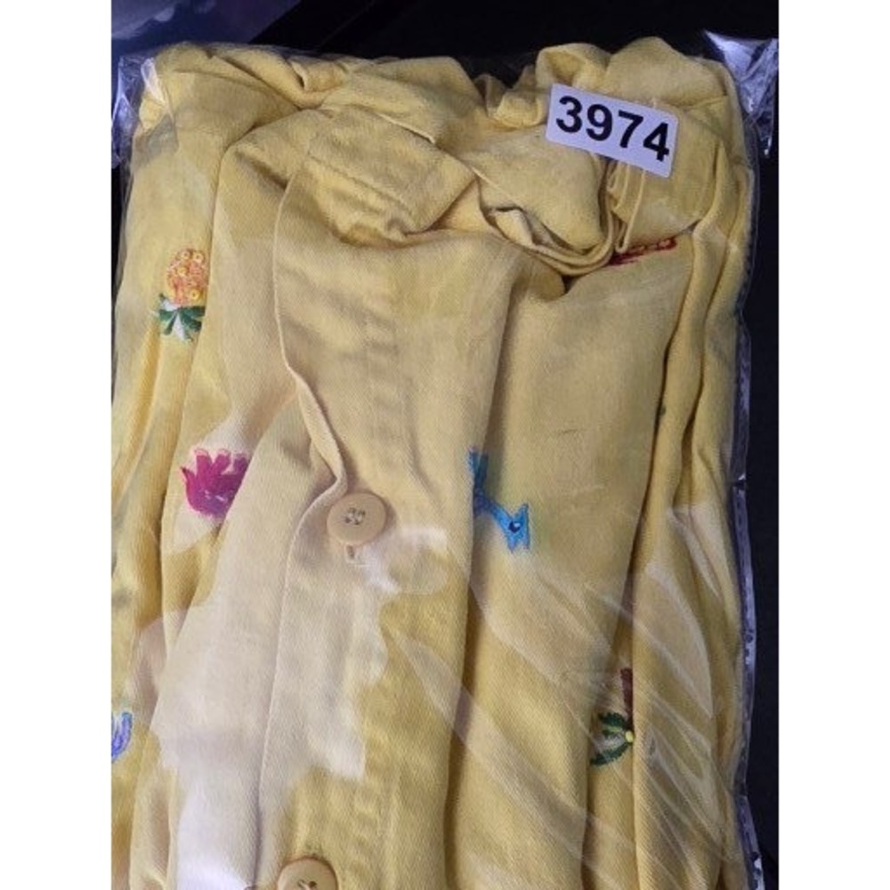 VTG Carrie Allen Yellow Embroidered Giraffe Pineapple Palm Tree Shirt Dress Sz S - Picture 7 of 7